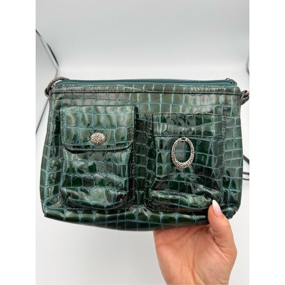 Brighton Emerald Green Cher Croc Embossed Patent Leather Crossbody Bag Purse - Picture 5 of 8